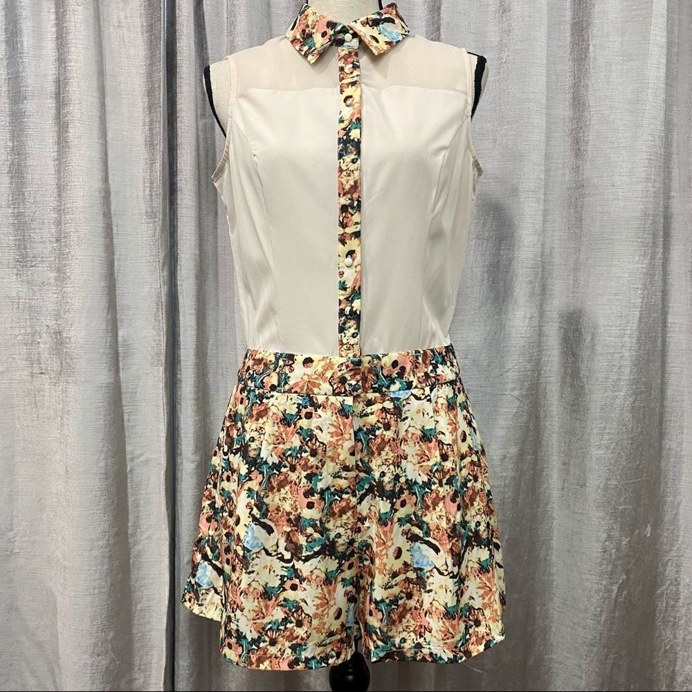 VERO MODA Floral Print & Cream Button Up Romper